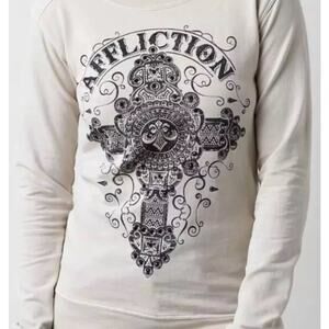 Affliction Sinful Y2K Black Embellished Cross Thin Sweatshirt Long Sleeve Shirt